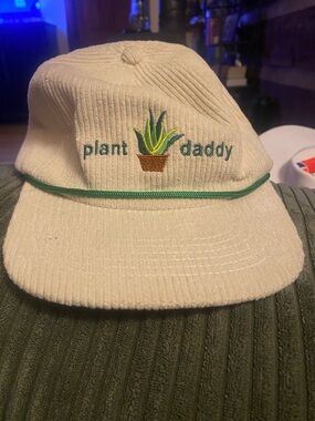 Plant Daddy Kids Corduroy Hat in Cream with Green Trim